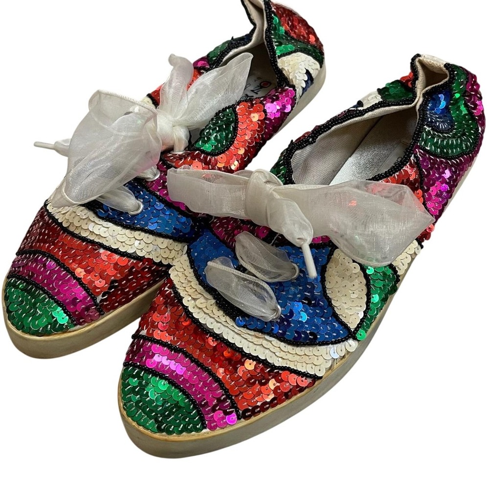 Vintage On Your Feet Chinese Laundry‎ Sequin Rainbow Sneakers Color Size 10